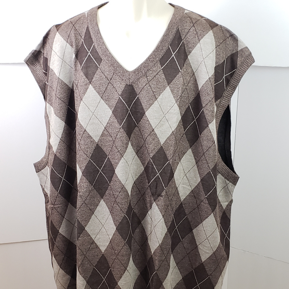 3X Mens V Neck Brown Argyle Sweater Vest 3XL XXXL - Picture 4 of 5